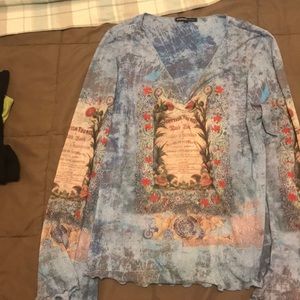 Fun blouse Large blue with design